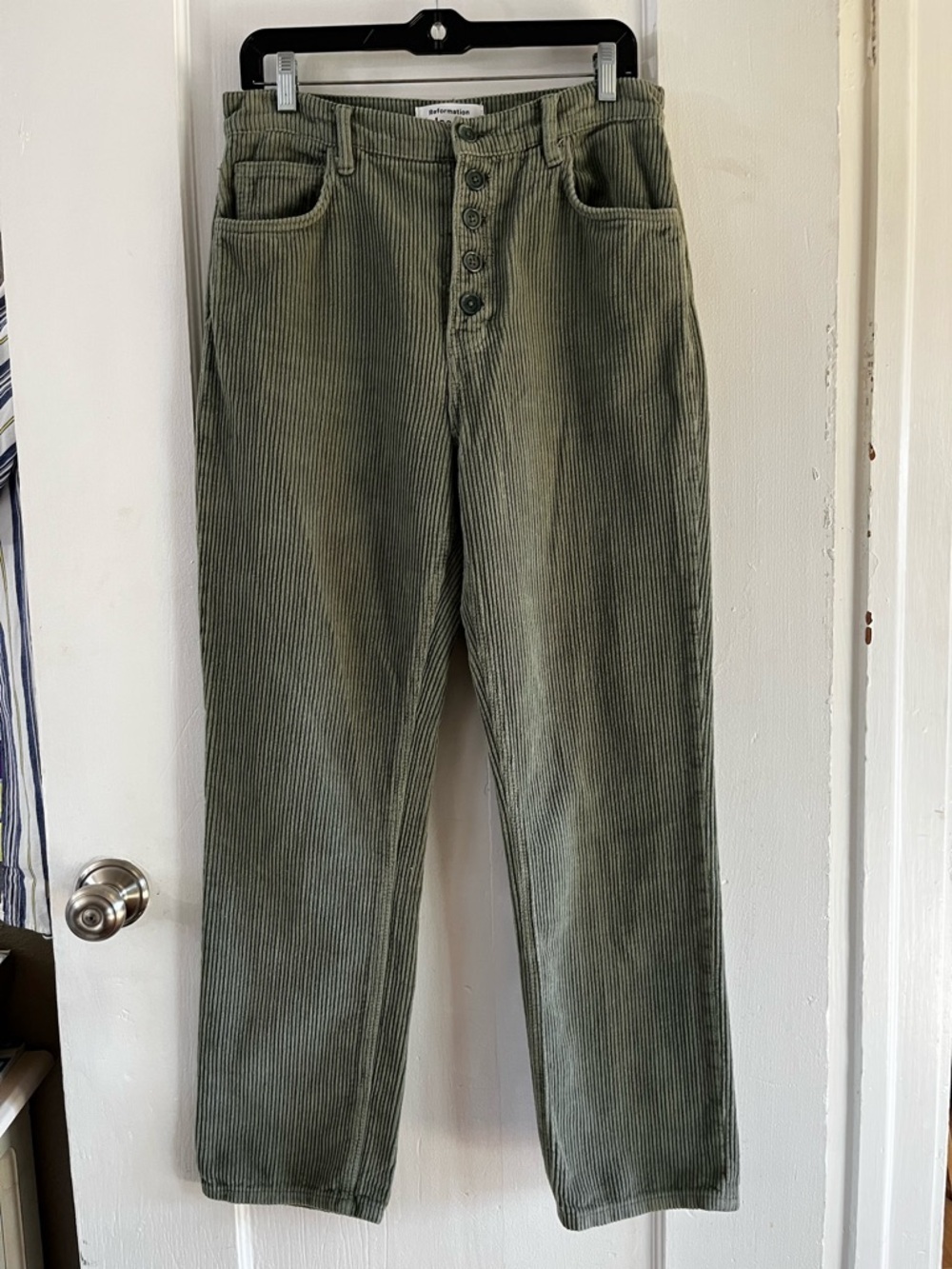 Reformation Cynthia Button Fly High Rise Corduroy Pants - Moss - Size 29 - Picture 15 of 17